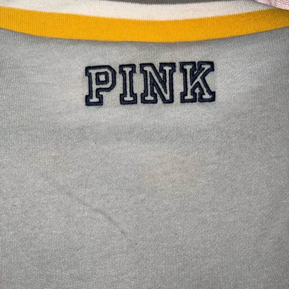 PINK ~ University of Michigan Crewneck Pullover in Gray with Navy and Ye… - Picture 7 of 12